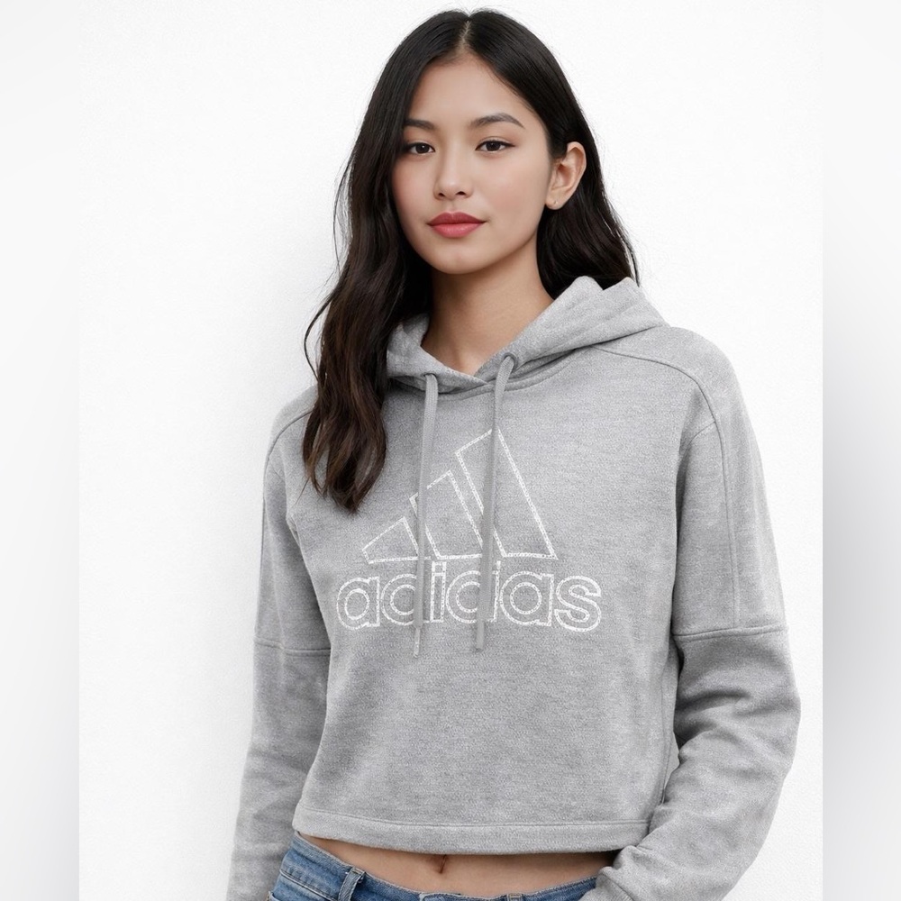 Adidas Light Gray climawarm Cropped Hoodie